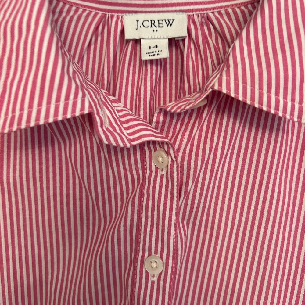J. Crew Pink and White Striped Shirt Dress 14 - Picture 2 of 4